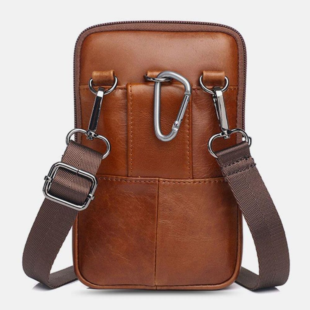 Mannen Echt Leer Vintage Multifunctionele 6.5 Inch Mini Telefoon Tas Crossbody Tas Heuptas Koeienhuid Tas