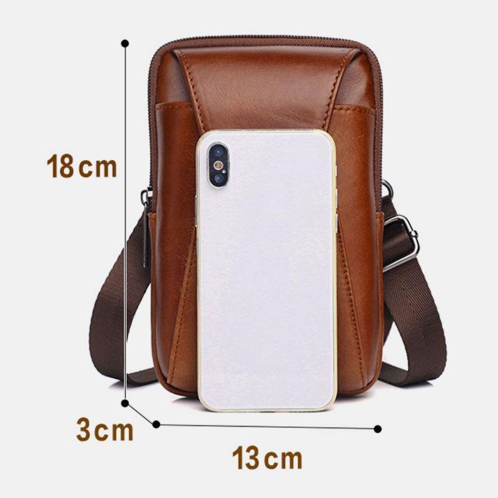 Mannen Echt Leer Vintage Multifunctionele 6.5 Inch Mini Telefoon Tas Crossbody Tas Heuptas Koeienhuid Tas