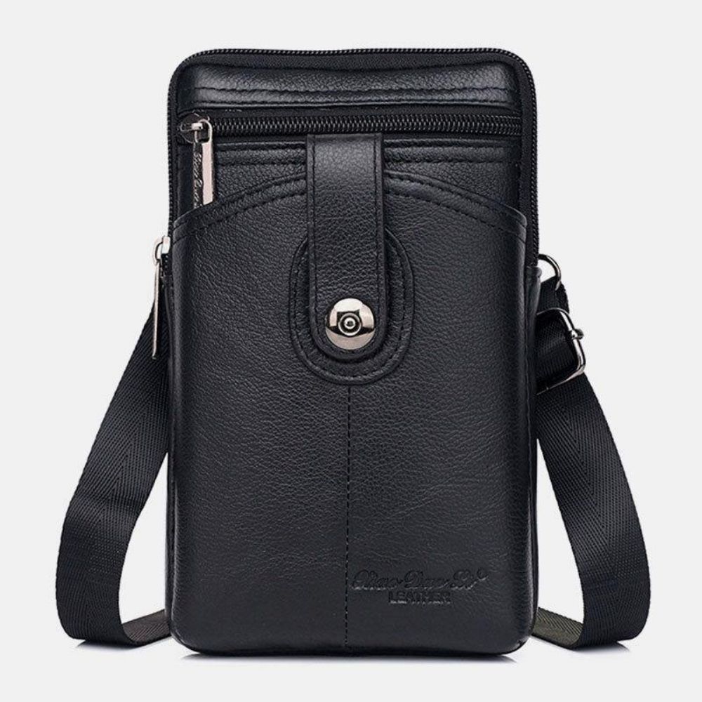 Mannen Echt Leer Vintage Multifunctionele 6.5 Inch Rits Hasp Telefoon Tas Crossbody Tas Heuptas