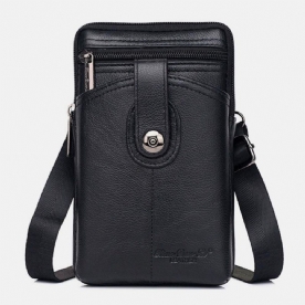 Mannen Echt Leer Vintage Multifunctionele 6.5 Inch Rits Hasp Telefoon Tas Crossbody Tas Heuptas