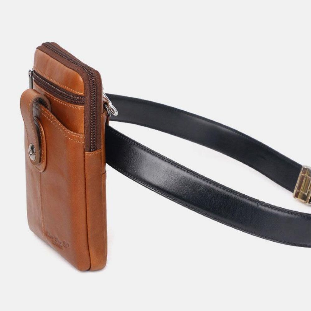 Mannen Echt Leer Vintage Multifunctionele 6.5 Inch Rits Hasp Telefoon Tas Crossbody Tas Heuptas