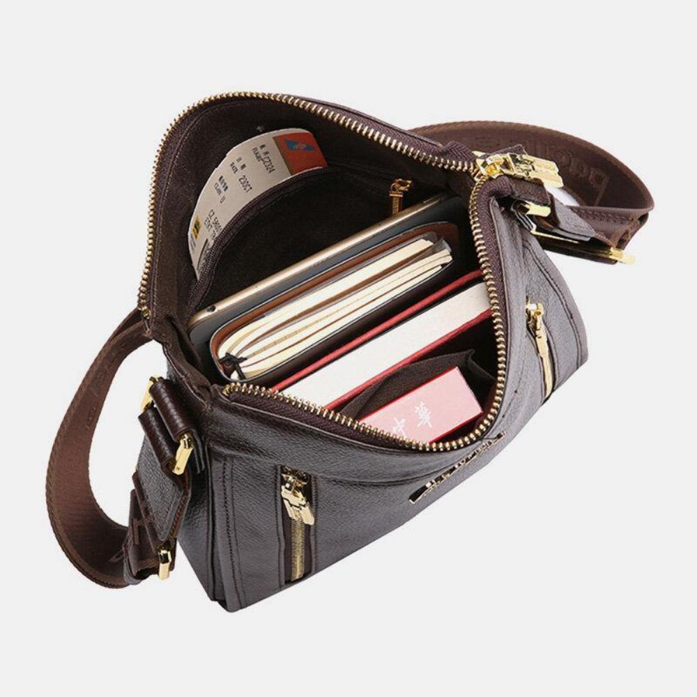 Mannen Lederen Koe Lederen Anti-Diefstal Crossbody Tas Schoudertas