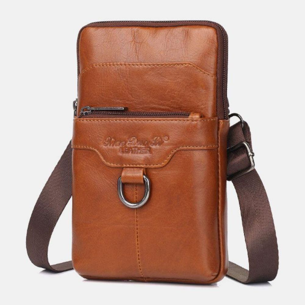 Mannen Lederen Koeienhuid Vintage Zakelijke 6.5 Inch Telefoon Tas Crossbody Tas Heuptas Sling Bag