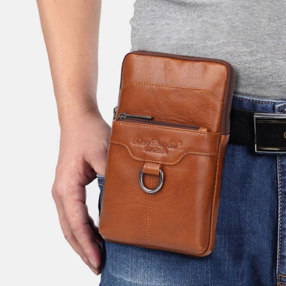 Mannen Lederen Koeienhuid Vintage Zakelijke 6.5 Inch Telefoon Tas Crossbody Tas Heuptas Sling Bag