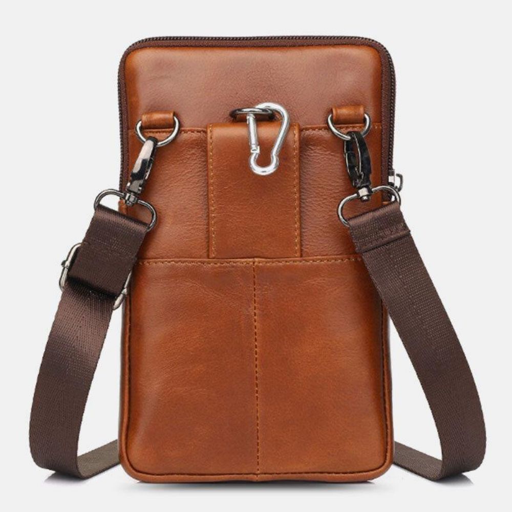 Mannen Lederen Koeienhuid Vintage Zakelijke 6.5 Inch Telefoon Tas Crossbody Tas Heuptas Sling Bag