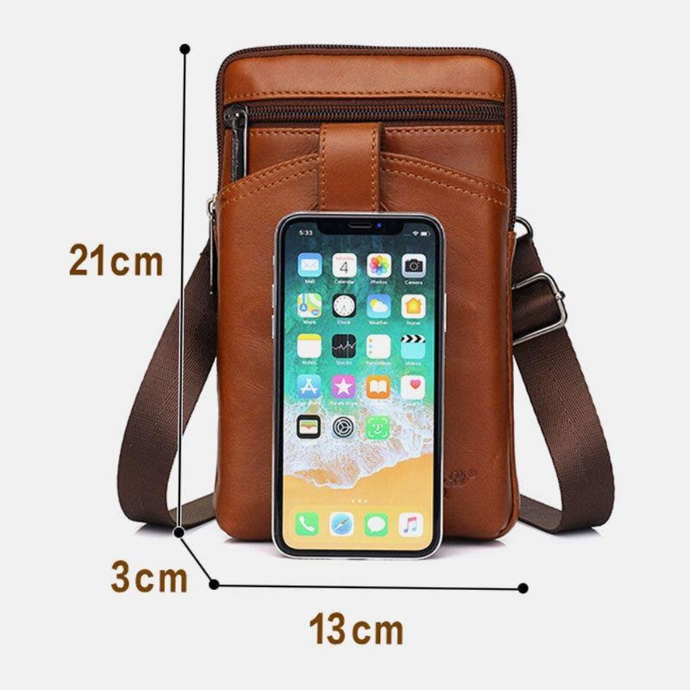 Mannen Lederen Koeienhuid Vintage Zakelijke 6.5 Inch Telefoon Tas Crossbody Tas Heuptas Sling Bag