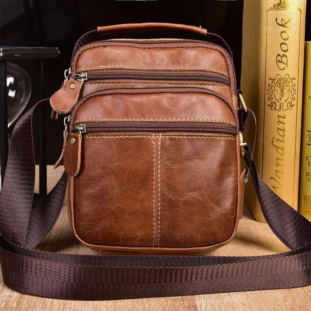 Mannen Lederen Multi-Pocket Vintage 6.3 Inch Telefoontas Crossbody Tassen Schoudertas Handtas