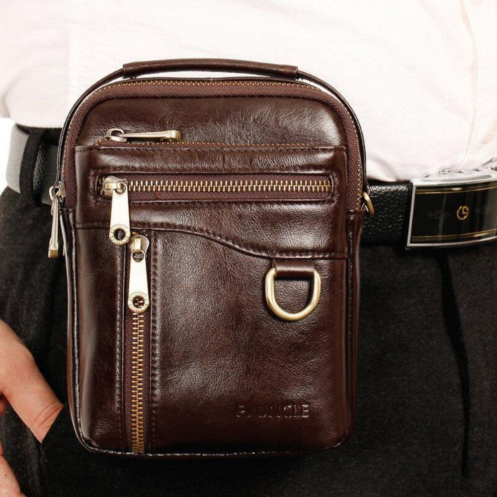 Mannen Lederen Multifunctionele Multi-Carry 4 Kaartsleuven Crossbody Tas Heuptas