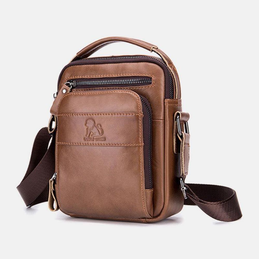 Mannen Lederen Multifunctionele Multi-Pocket Waterdichte Crossbody Tas Schoudertas