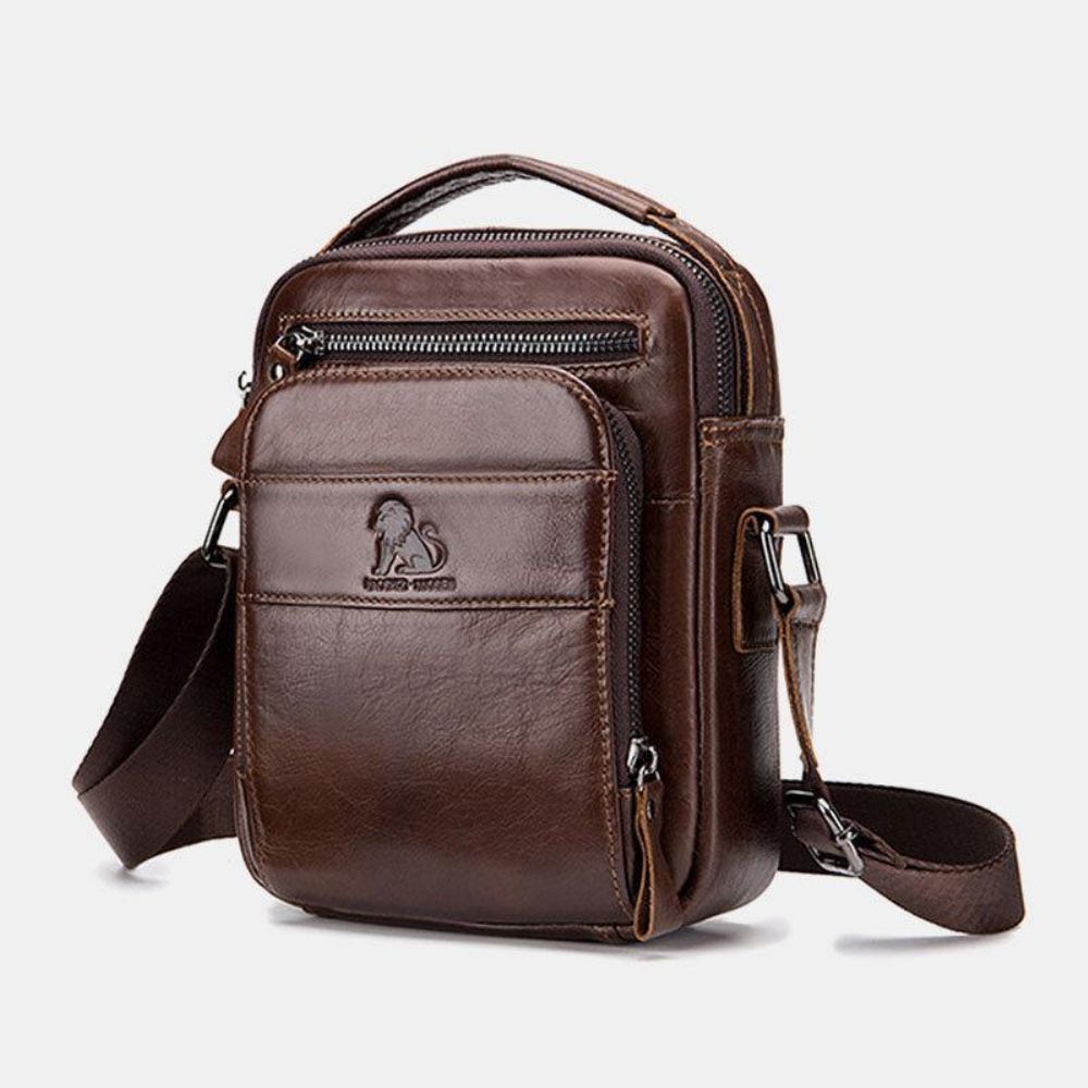 Mannen Lederen Multifunctionele Multi-Pocket Waterdichte Crossbody Tas Schoudertas