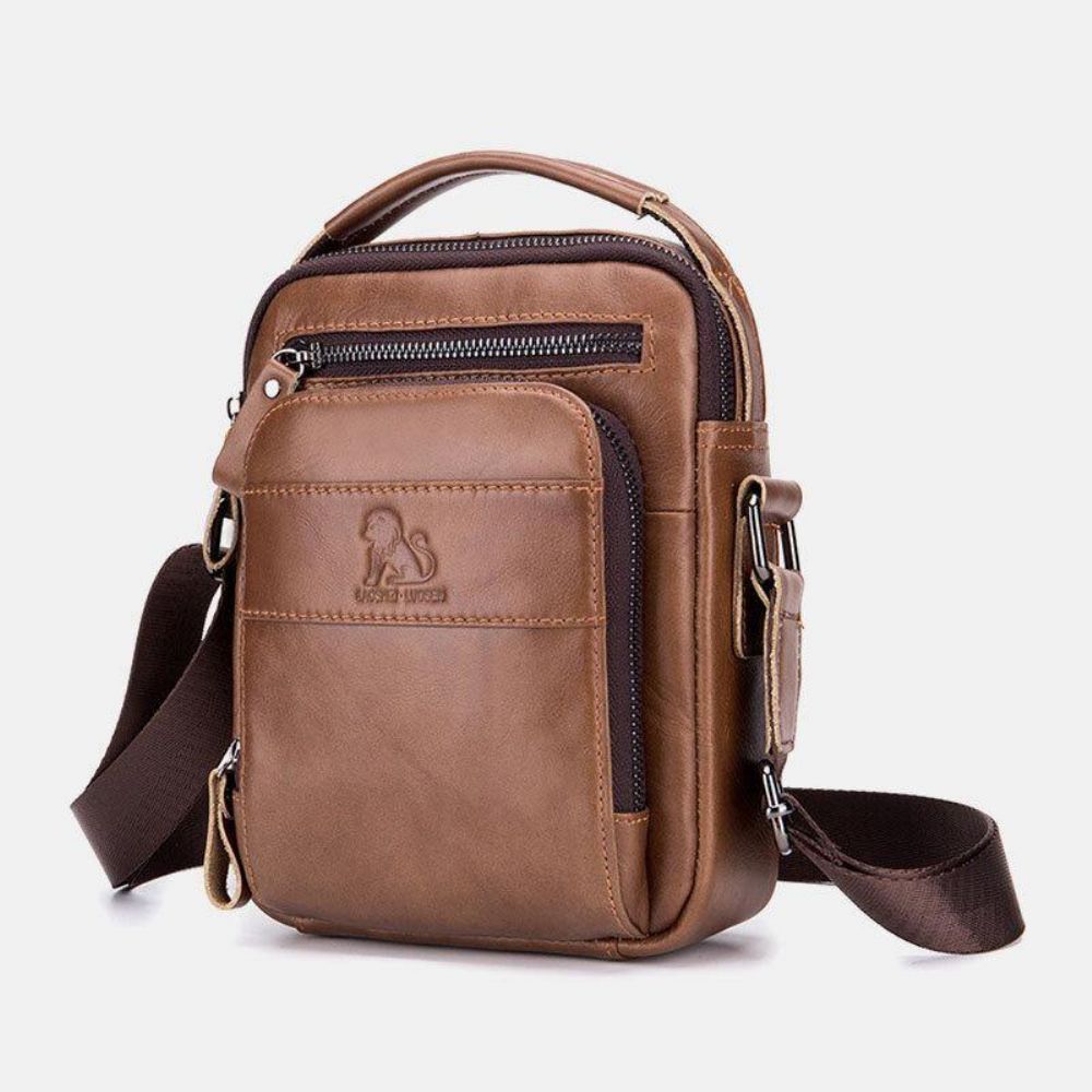 Mannen Lederen Multifunctionele Multi-Pocket Waterdichte Crossbody Tas Schoudertas