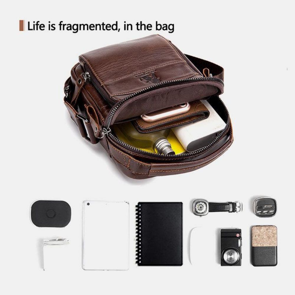 Mannen Lederen Multifunctionele Multi-Pocket Waterdichte Crossbody Tas Schoudertas