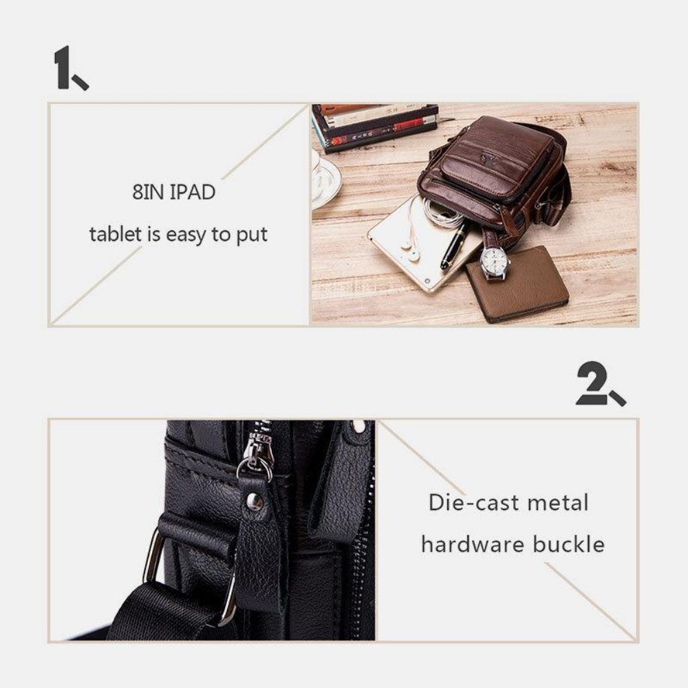 Mannen Lederen Multifunctionele Multi-Pocket Waterdichte Crossbody Tas Schoudertas