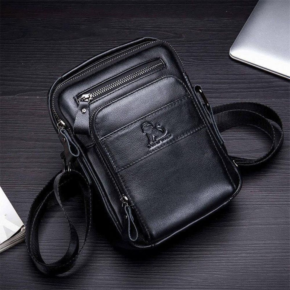 Mannen Lederen Multifunctionele Multi-Pocket Waterdichte Crossbody Tas Schoudertas