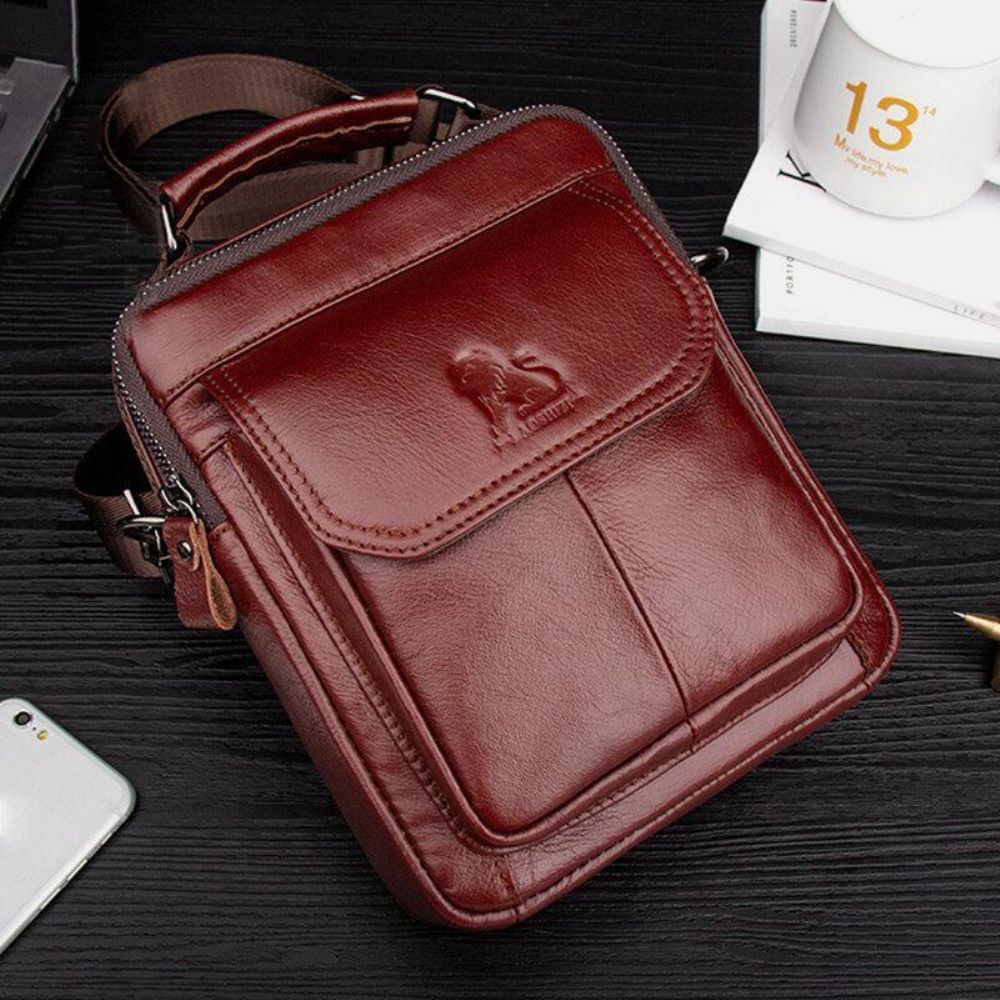 Mannen Lederen Retro Zakelijke Lederen Schoudertas Crossbody Tas