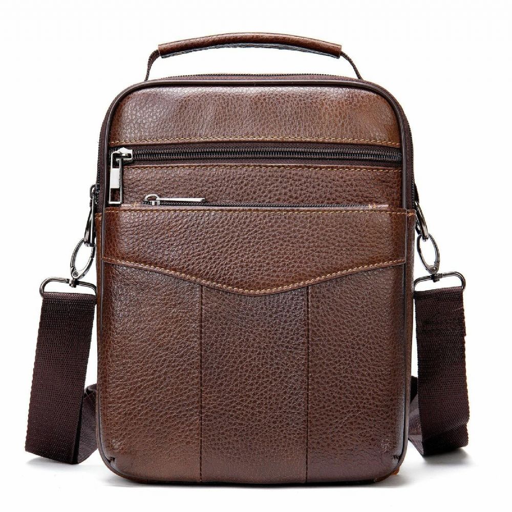 Mannen Lederen Retro Zakelijke Verticale Handtas Crossbody Tas