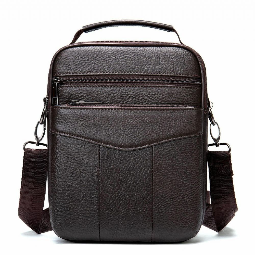 Mannen Lederen Retro Zakelijke Verticale Handtas Crossbody Tas