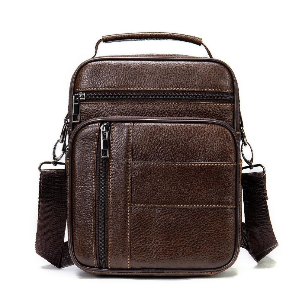 Mannen Lederen Retro Zakelijke Verticale Handtas Crossbody Tas