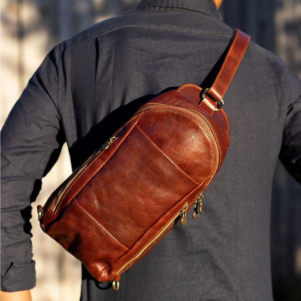 Mannen Pu Lederen Anti-Diefstal Vintage Casual Schoudertas Crossbody Tas Borst Tas Sling Bag Hippie Tas