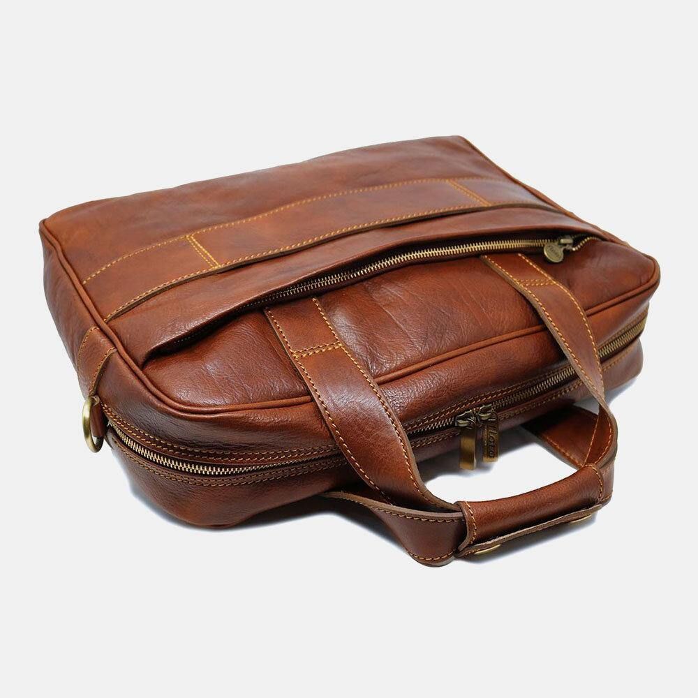 Mannen Pu Lederen Multi-Pocket 14 Inch Laptoptas Messenger Bag Travel Crossbody Tas Handtas