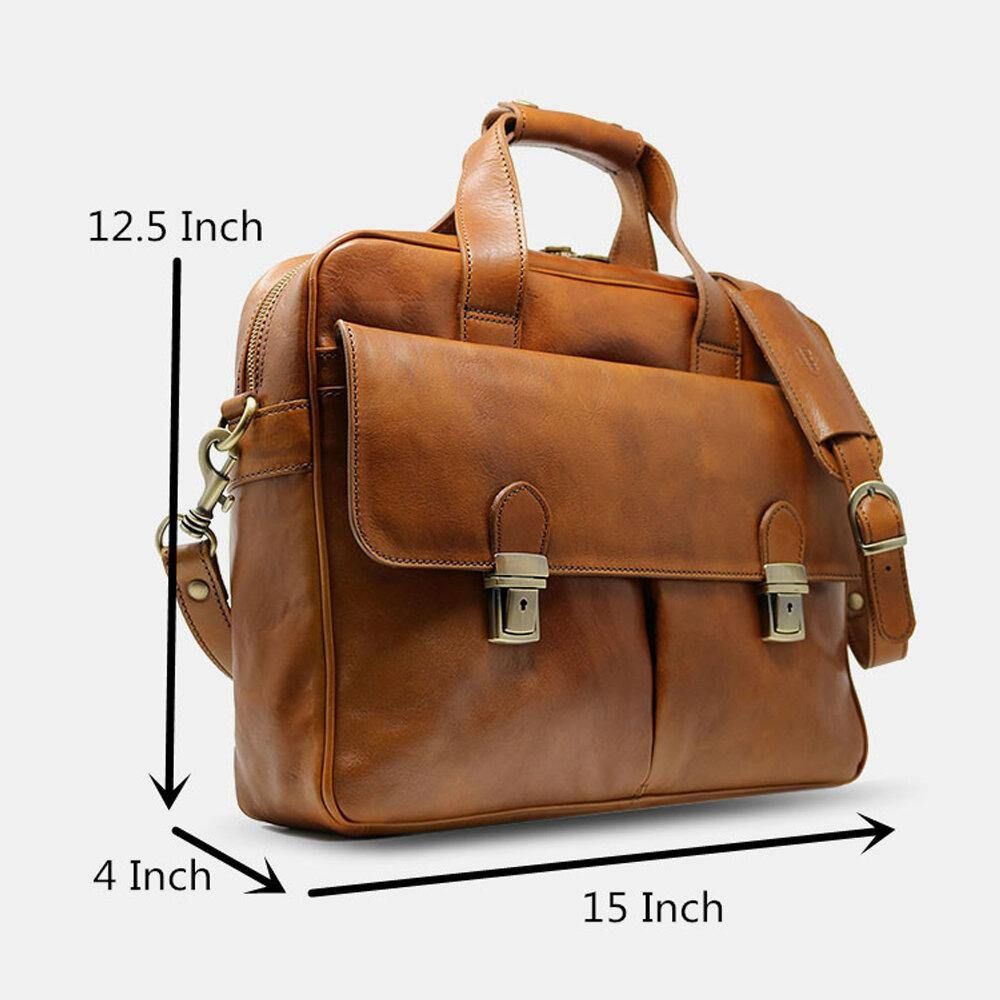 Mannen Pu Lederen Multi-Pocket 14 Inch Laptoptas Messenger Bag Travel Crossbody Tas Handtas