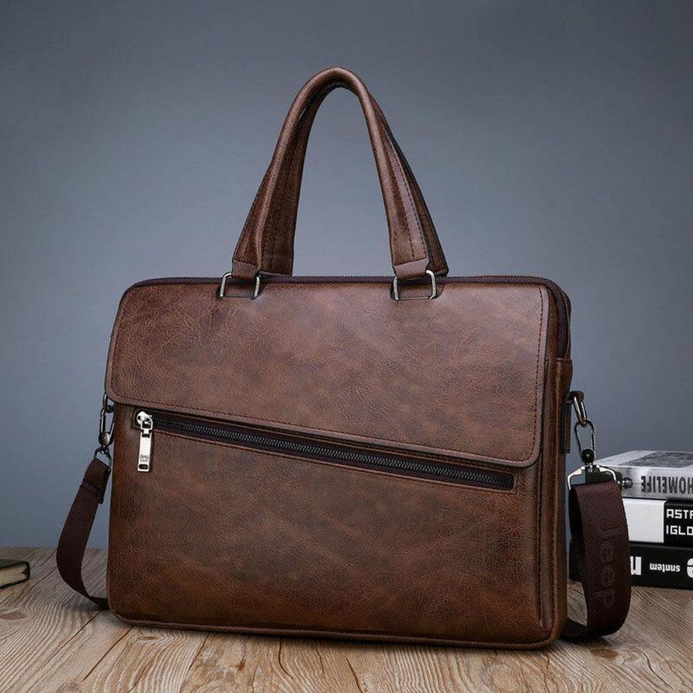 Mannen Pu Lederen Multifunctionele Anti-Diefstal Vintage Zakelijke Messengertas Crossbody Tas Handtas Schoudertas