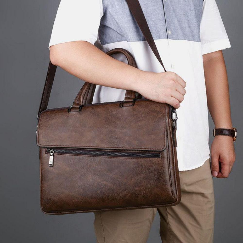 Mannen Pu Lederen Multifunctionele Anti-Diefstal Vintage Zakelijke Messengertas Crossbody Tas Handtas Schoudertas