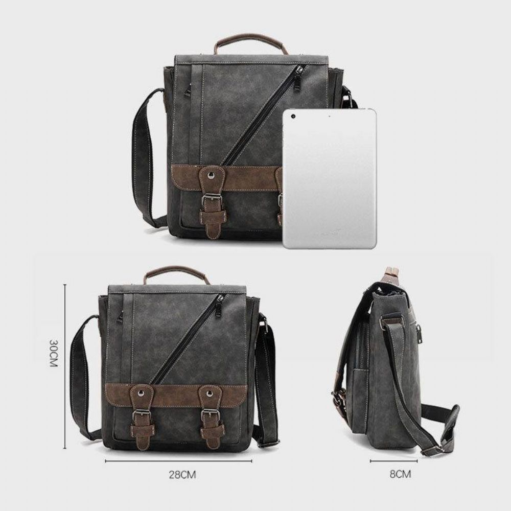 Mannen Pu-Leer Grote Capaciteit Vintage Casual Waterdicht Ademend Crossbody Tassen Schoudertassen Handtas