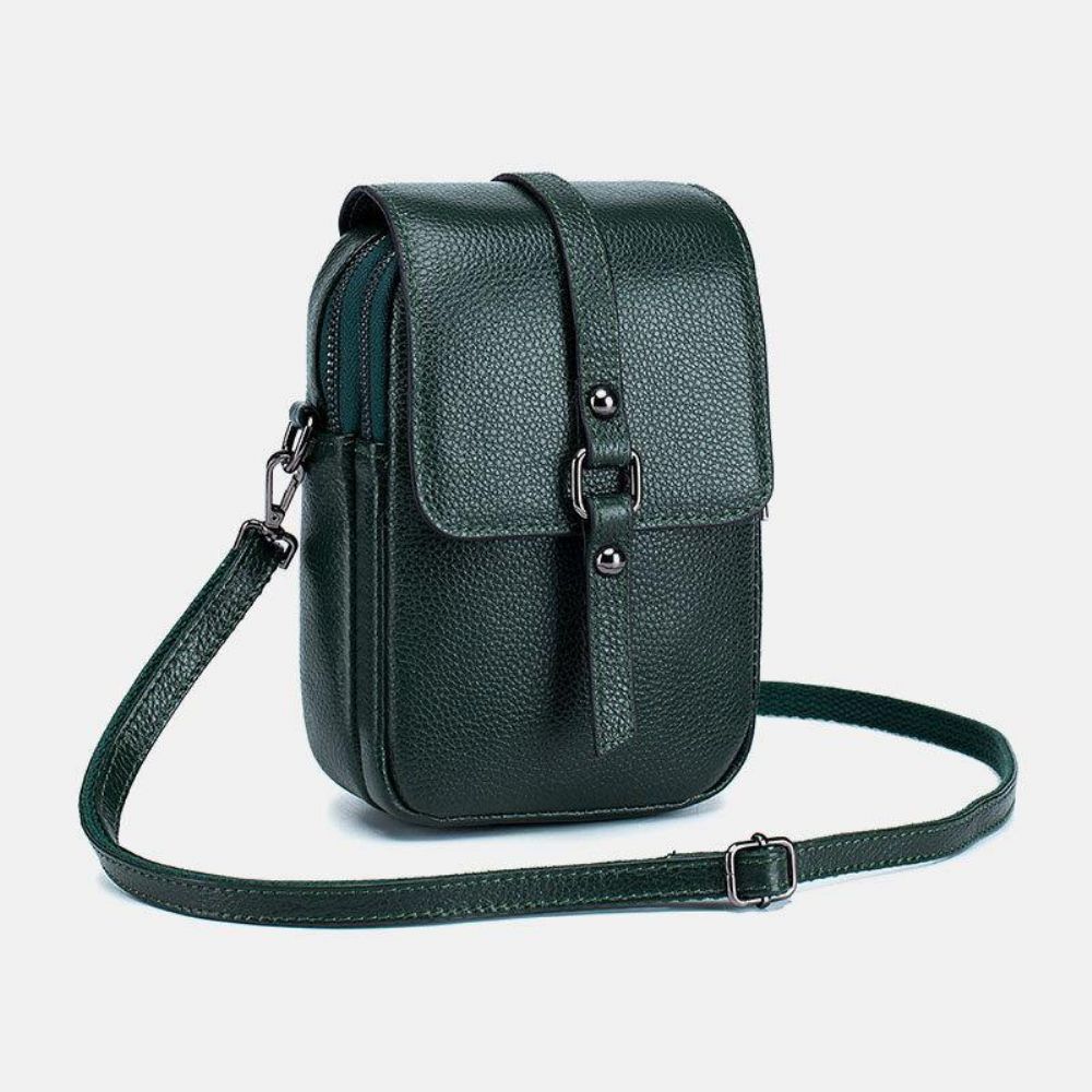 Vrouwen Echt Leer Casual Retro Multi-Lagen Oortelefoon Gat 6.5 Inch Telefoon Tas Crossbody Tas