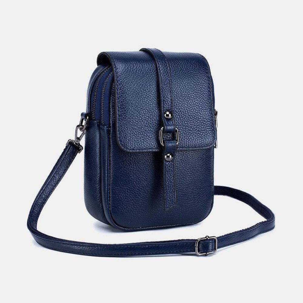 Vrouwen Echt Leer Casual Retro Multi-Lagen Oortelefoon Gat 6.5 Inch Telefoon Tas Crossbody Tas