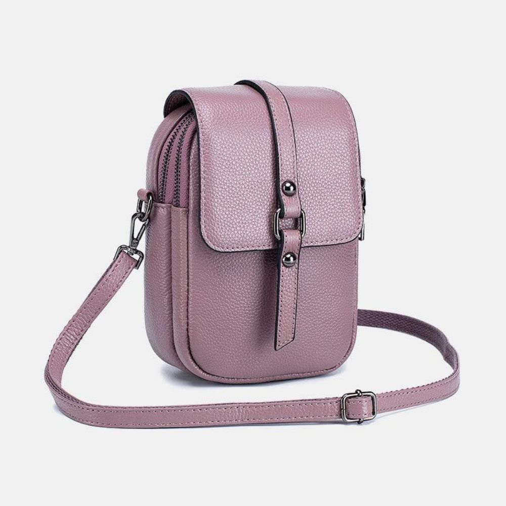 Vrouwen Echt Leer Casual Retro Multi-Lagen Oortelefoon Gat 6.5 Inch Telefoon Tas Crossbody Tas