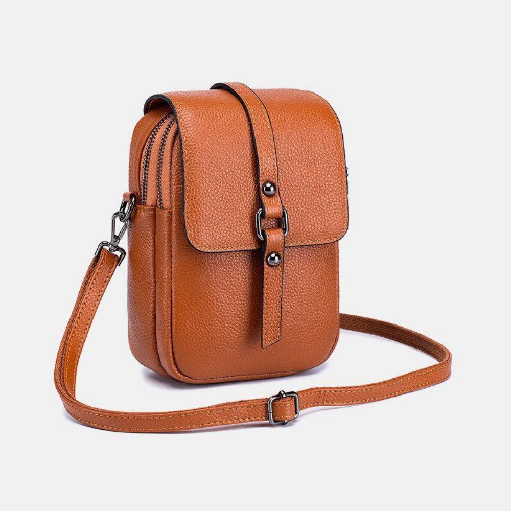 Vrouwen Echt Leer Casual Retro Multi-Lagen Oortelefoon Gat 6.5 Inch Telefoon Tas Crossbody Tas