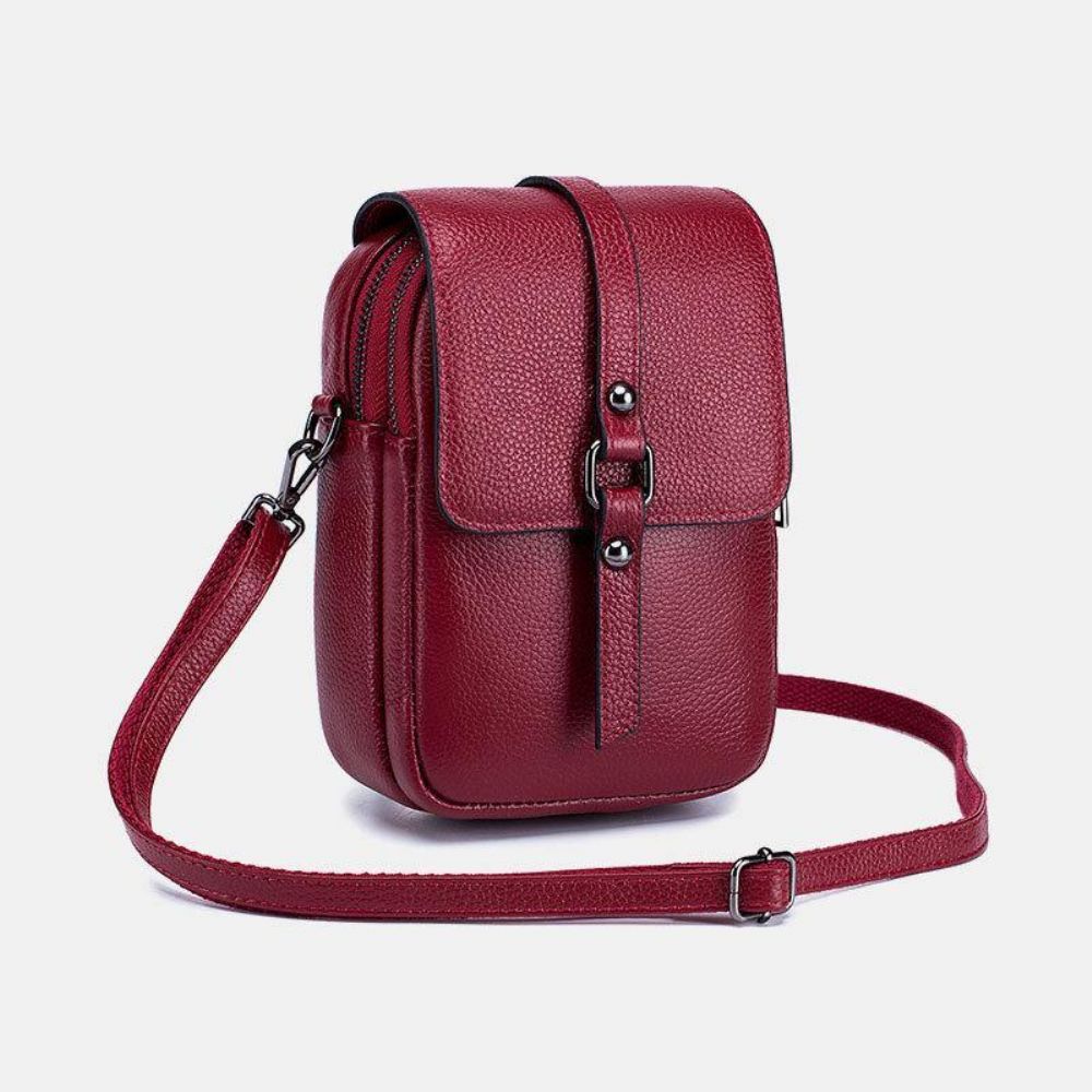 Vrouwen Echt Leer Casual Retro Multi-Lagen Oortelefoon Gat 6.5 Inch Telefoon Tas Crossbody Tas