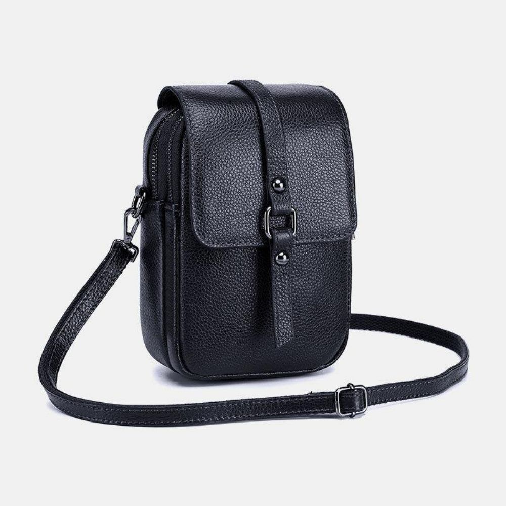 Vrouwen Echt Leer Casual Retro Multi-Lagen Oortelefoon Gat 6.5 Inch Telefoon Tas Crossbody Tas