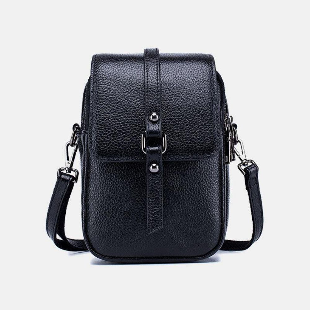 Vrouwen Echt Leer Casual Retro Multi-Lagen Oortelefoon Gat 6.5 Inch Telefoon Tas Crossbody Tas