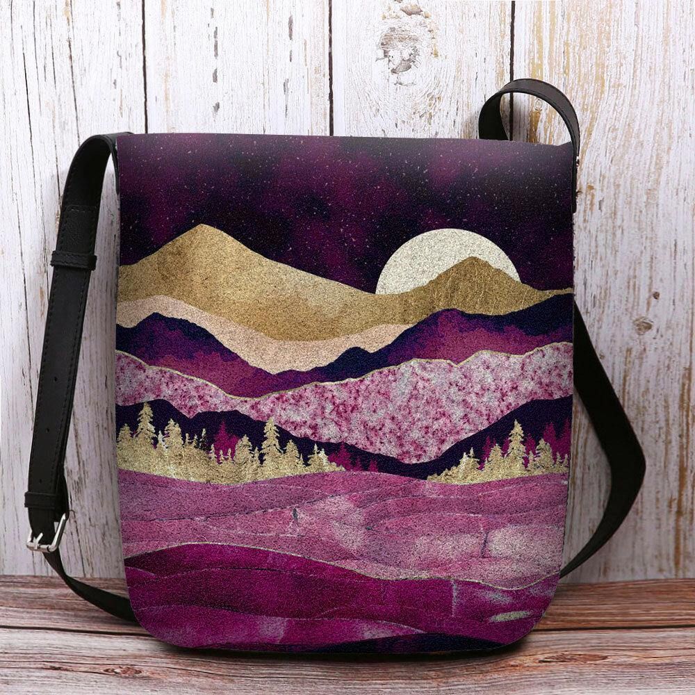 Vrouwen Felt Mountain Treetop Landschap Print Tas Crossbody Tas Schoudertas