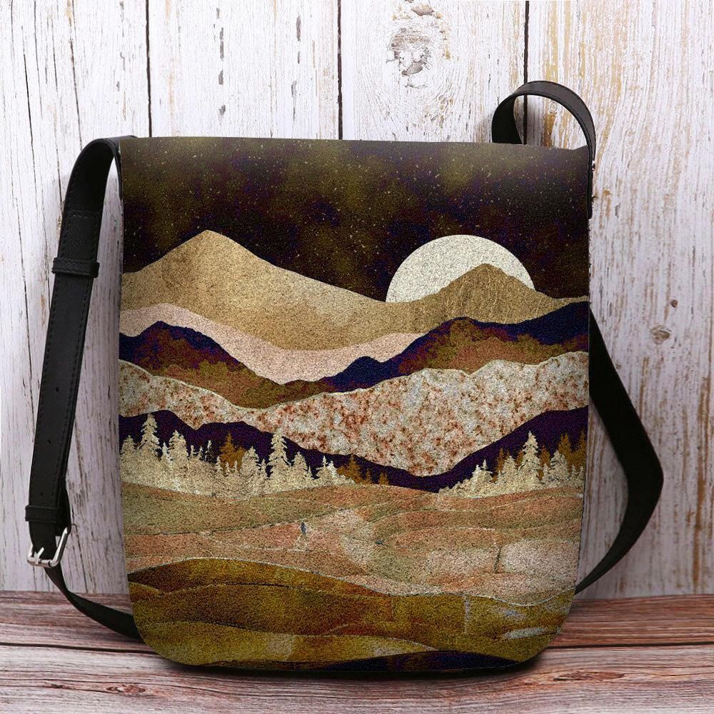 Vrouwen Felt Mountain Treetop Landschap Print Tas Crossbody Tas Schoudertas