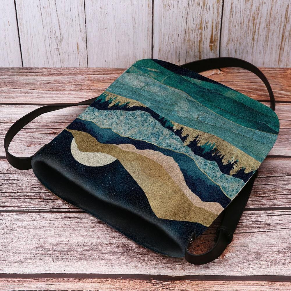 Vrouwen Felt Mountain Treetop Landschap Print Tas Crossbody Tas Schoudertas