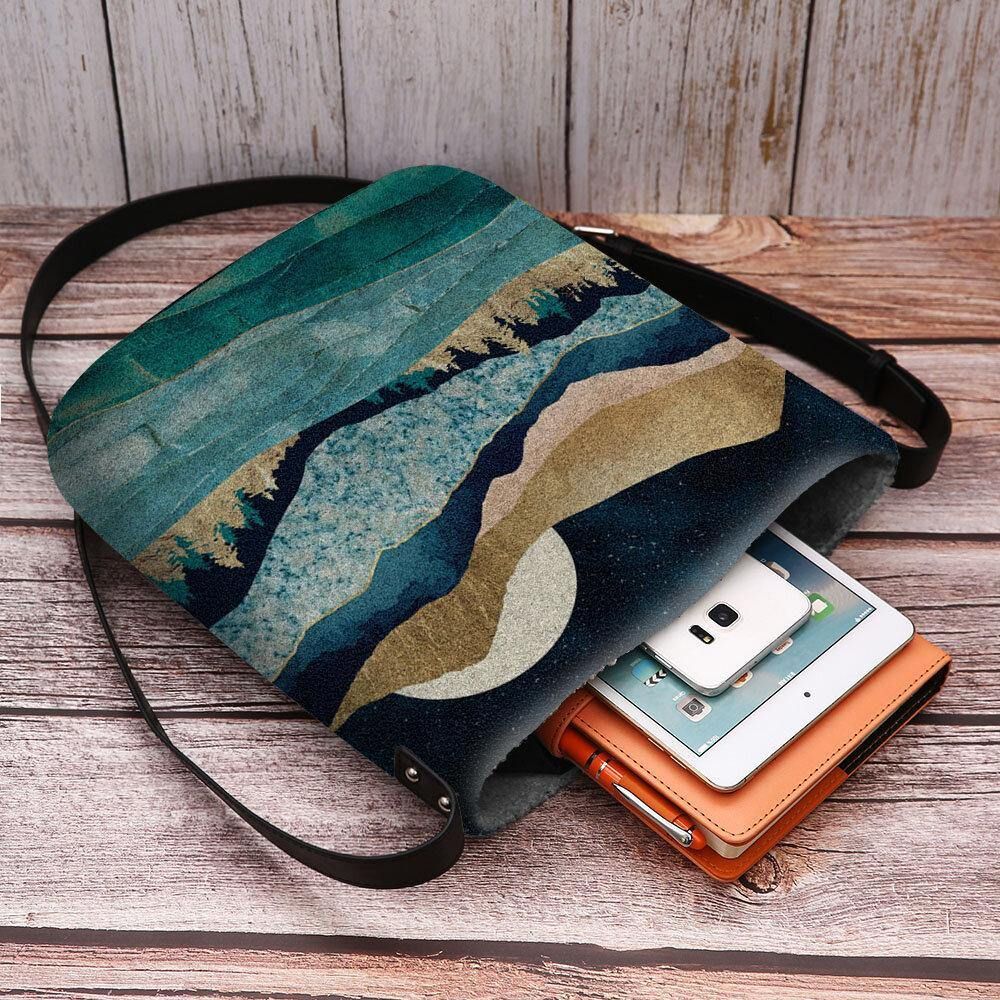 Vrouwen Felt Mountain Treetop Landschap Print Tas Crossbody Tas Schoudertas