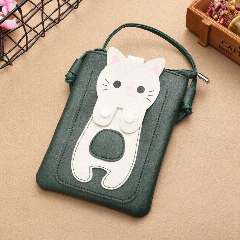 Vrouwen Kunstleer Super Leuke Kat Kitty Patroon 6.3 Inch Telefoon Tas Kleine Opbergtas Crossbody Tas