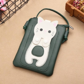 Vrouwen Kunstleer Super Leuke Kat Kitty Patroon 6.3 Inch Telefoon Tas Kleine Opbergtas Crossbody Tas