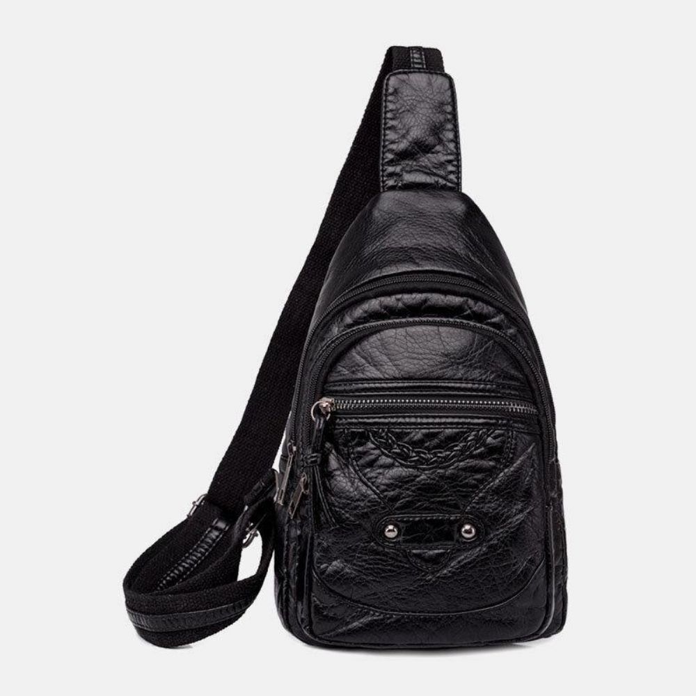 Vrouwen Pu Lederen Draagbare Grote Capaciteit Oortelefoon Gat Crossbody Tassen Schoudertas Borst Tas