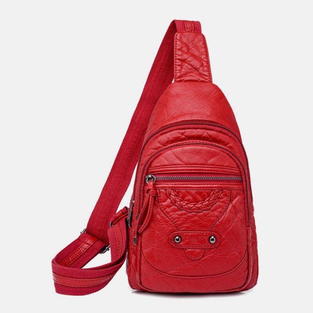 Vrouwen Pu Lederen Draagbare Grote Capaciteit Oortelefoon Gat Crossbody Tassen Schoudertas Borst Tas