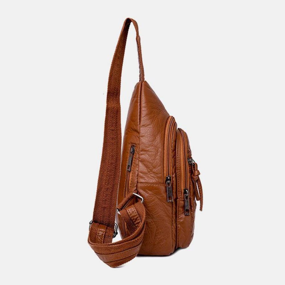 Vrouwen Pu Lederen Draagbare Grote Capaciteit Oortelefoon Gat Crossbody Tassen Schoudertas Borst Tas