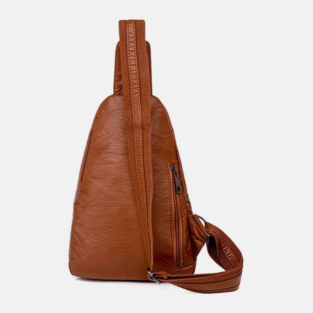 Vrouwen Pu Lederen Draagbare Grote Capaciteit Oortelefoon Gat Crossbody Tassen Schoudertas Borst Tas