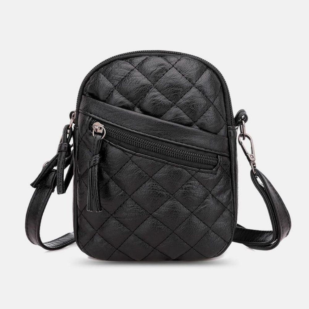 Vrouwen Pu-Leer Argyle-Patroon Oortelefoongat Casual 6.3-Inch Telefoontas Crossbody-Tassen Schoudertas