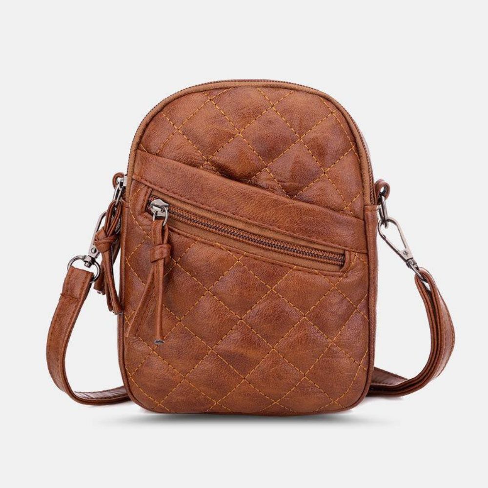 Vrouwen Pu-Leer Argyle-Patroon Oortelefoongat Casual 6.3-Inch Telefoontas Crossbody-Tassen Schoudertas