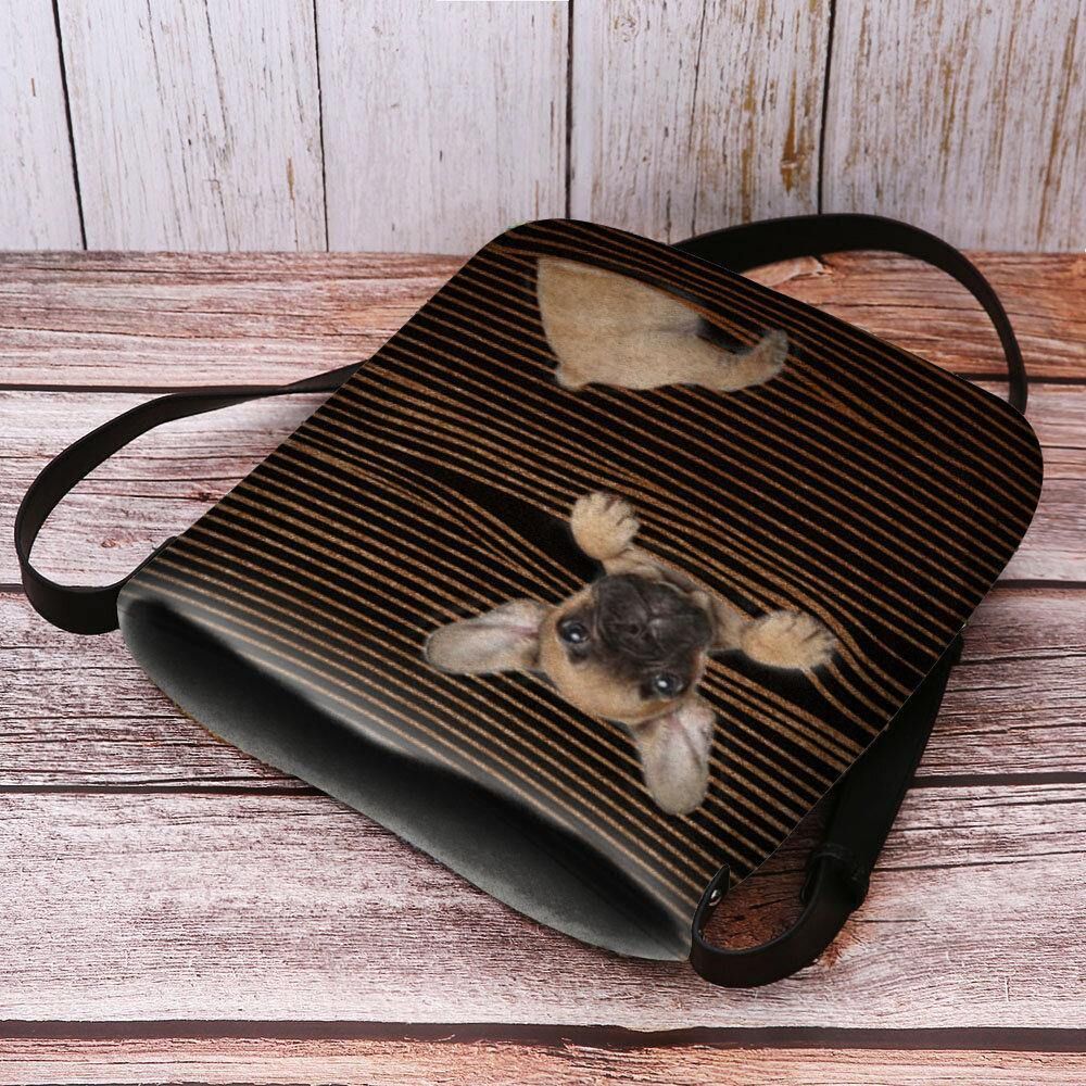 Vrouwen Vilten Casual Streep Schattige 3D Hond Afdrukken Patroon Crossbody Tas Schoudertas