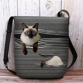 Vrouwen Vilten Leuke Cartoon Kat Strepen Patroon Multi-Carry Crossbody Tas Schoudertas