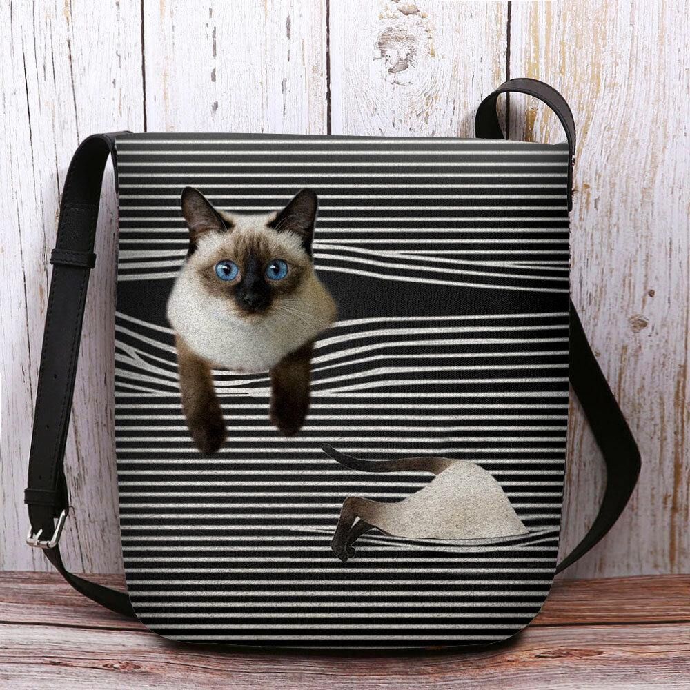 Vrouwen Vilten Leuke Cartoon Kat Strepen Patroon Multi-Carry Crossbody Tas Schoudertas